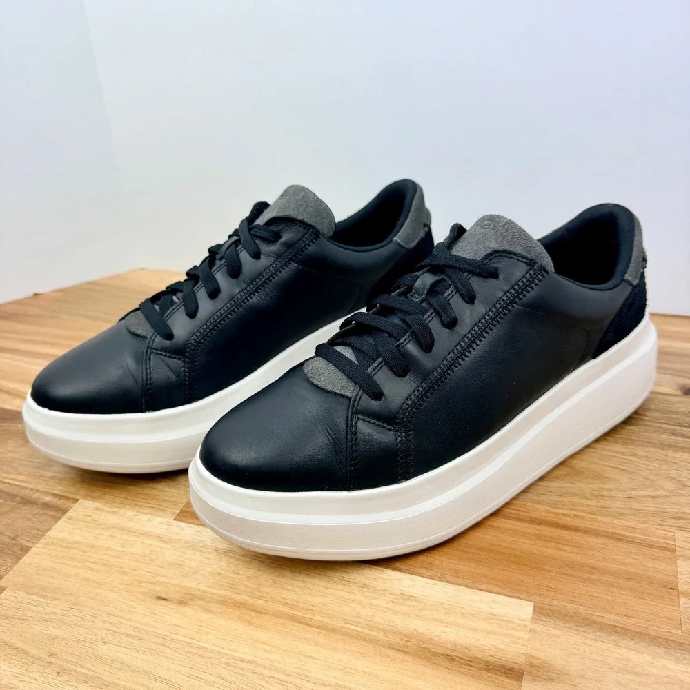 UGG Scape Lace Womens Black Leather Platform Sneakers Size 10